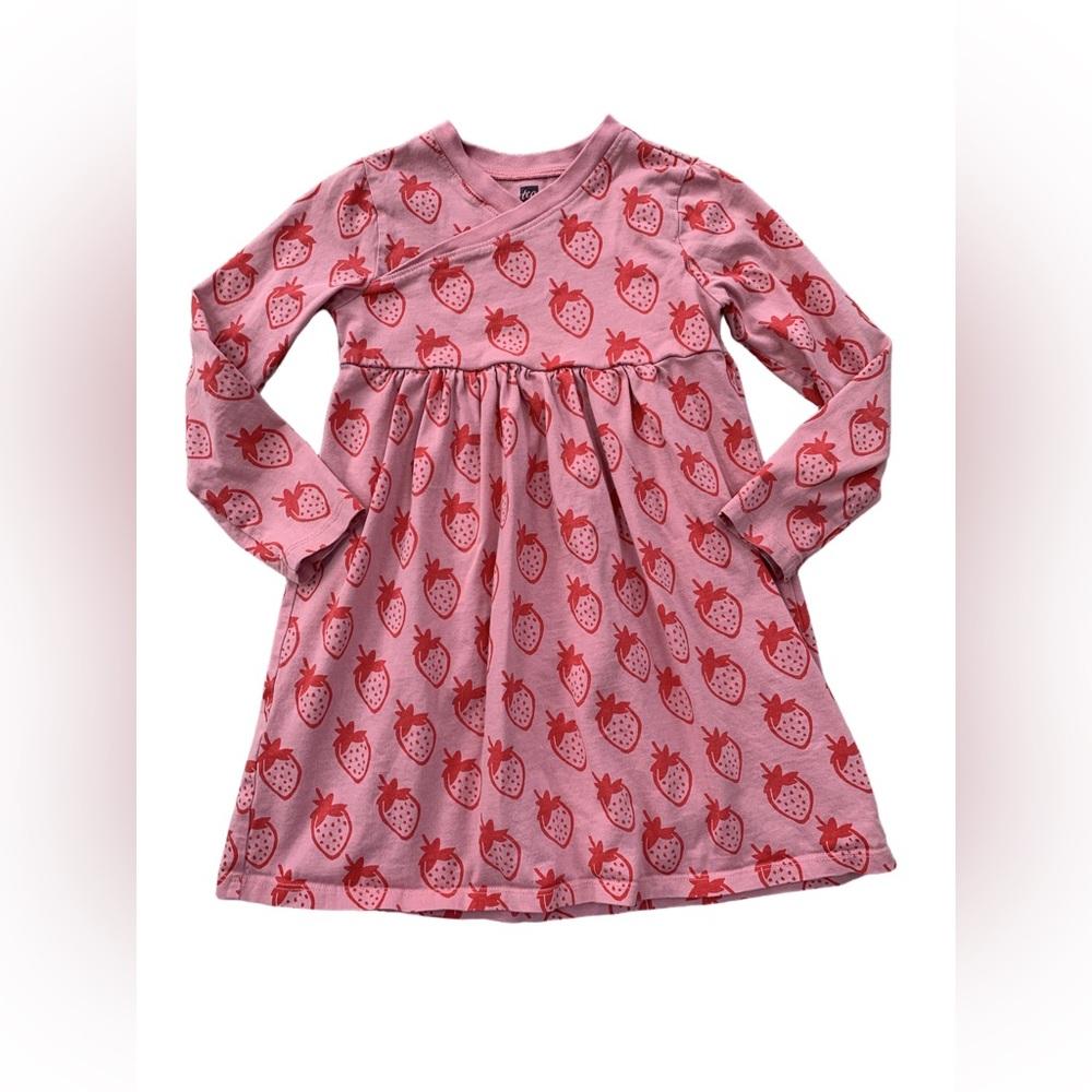 Tea Collection Size 5 Strawberry Fresa Fields Faux Wrap Long Sleeve Dress